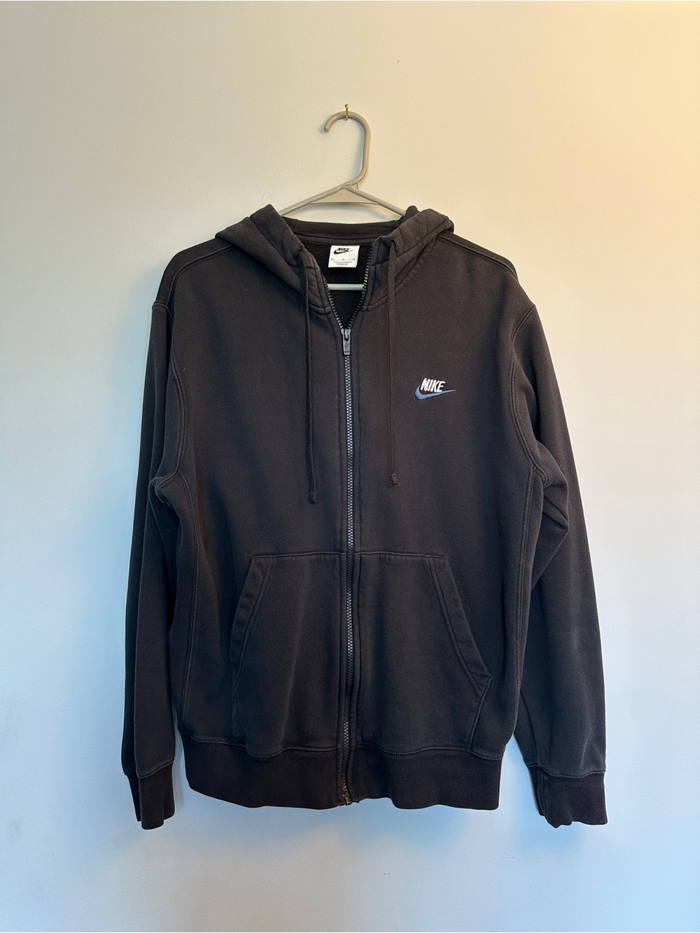 Nike Black Full-Zip Hoodie with Small White Swoosh size medium